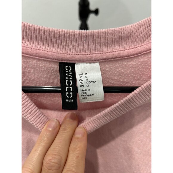 H&M Pink Crewneck Long Sleeve Rose Embroidered Pullover Sweatshirt Sz M - Picture 5 of 8